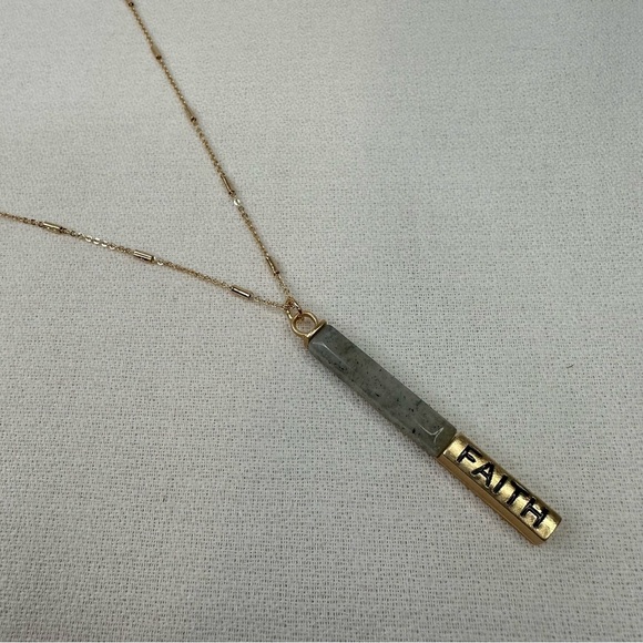 Pendant Faith Necklace Gold Tone Gray Stone - Picture 2 of 8